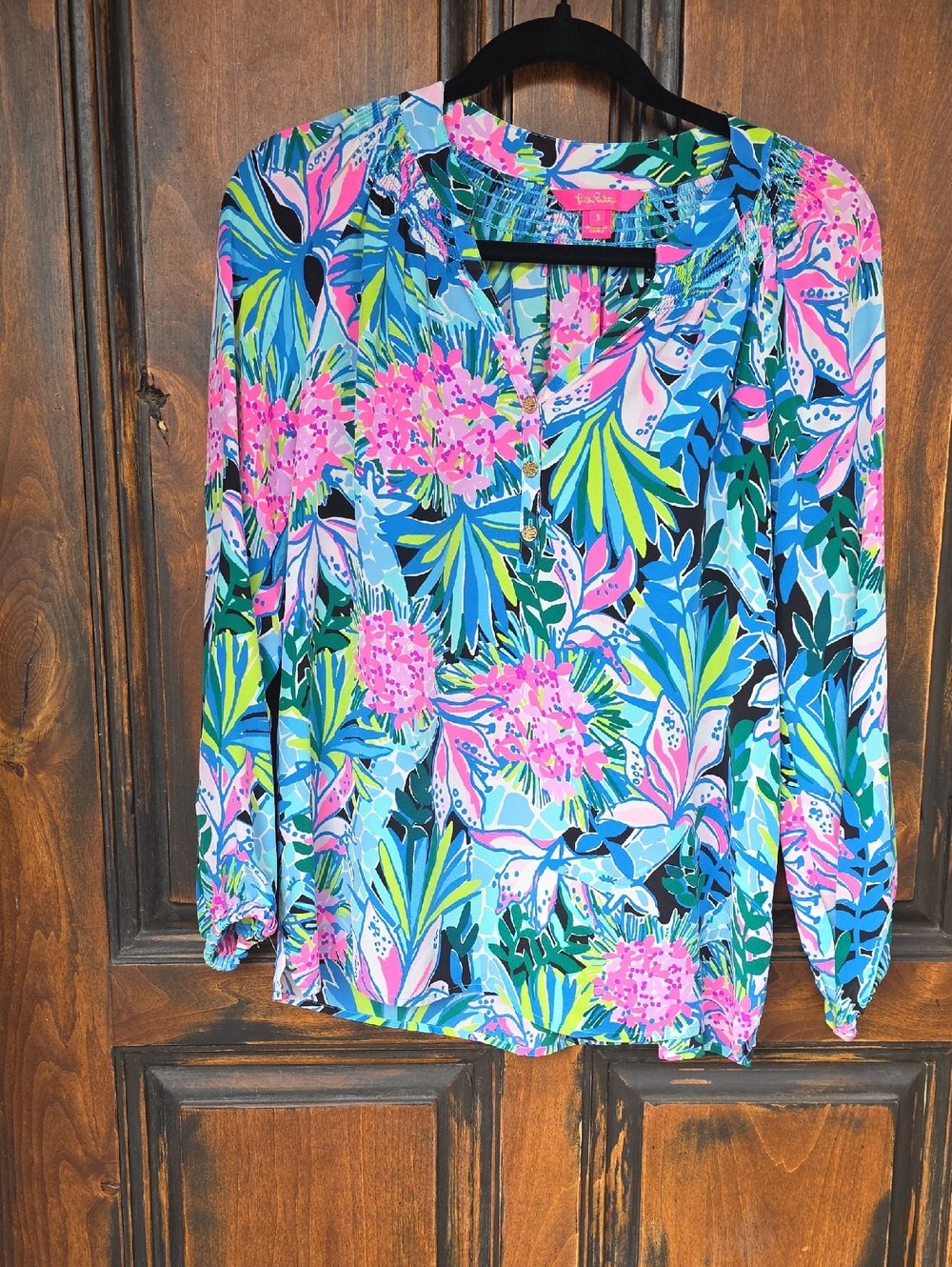 Lilly Pulitzer Vibrant Floral Pullover Blouse - Pink & Blue & Green